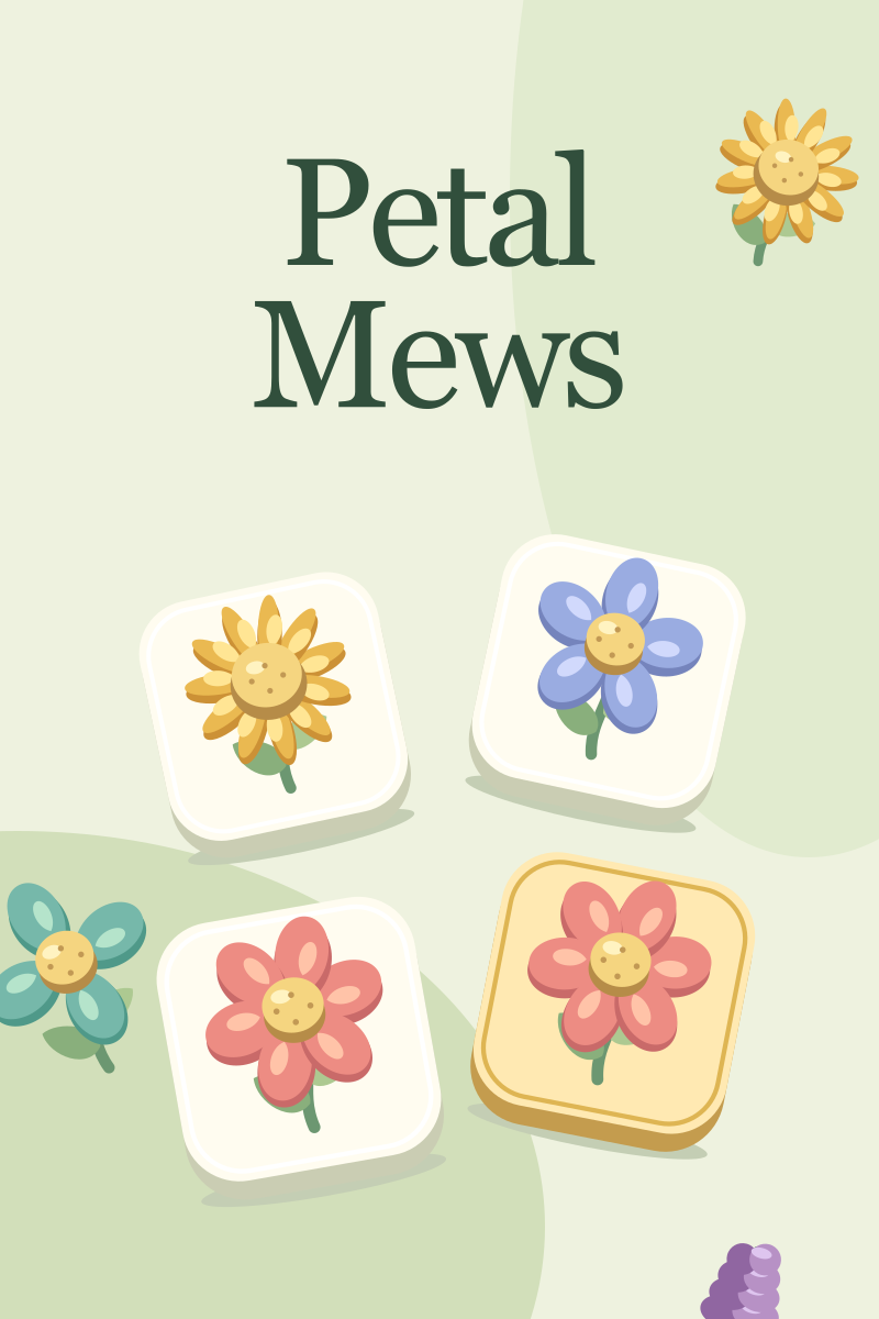 Original Petal Mews artwork: colorful flower tiles and a garden bouquet